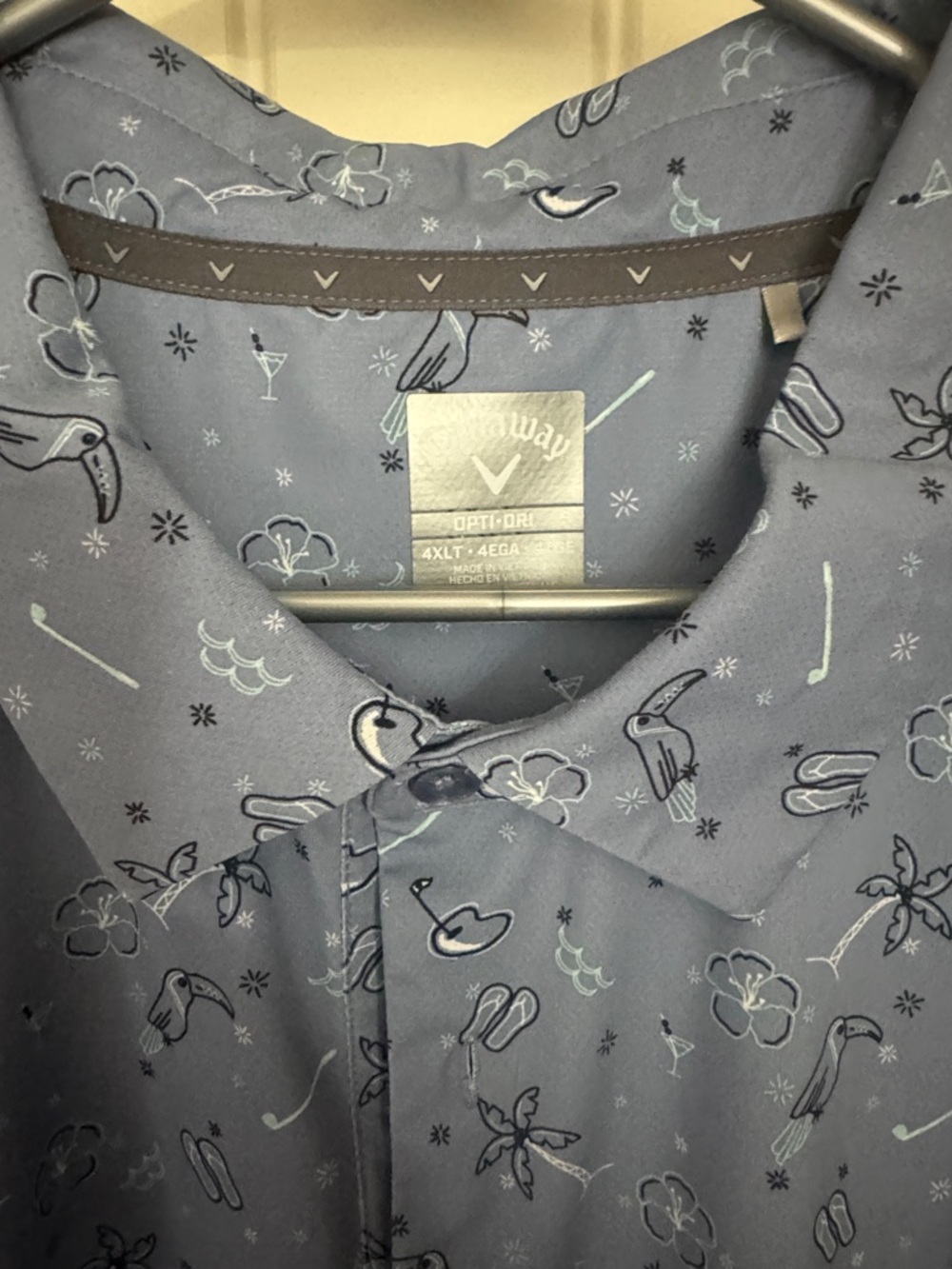 Callaway Men's Slate Blue Short-Sleeve Tropical Print Button-Down Shirt